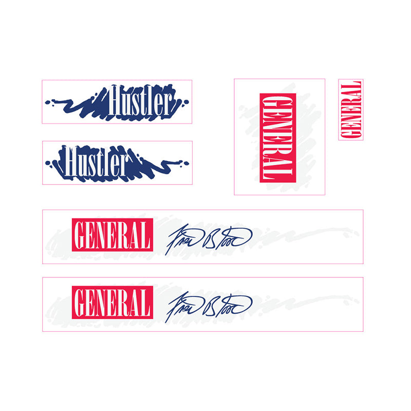 1986-1987-1988 General Hustler Fred Blood decals set BMX blue frame 1