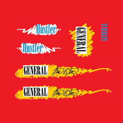 1986-1987-1988 General Hustler Fred Blood decals set BMX red frame 2