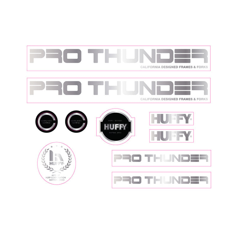 1981 Huffy Pro Thunder decal set for BMX chrome